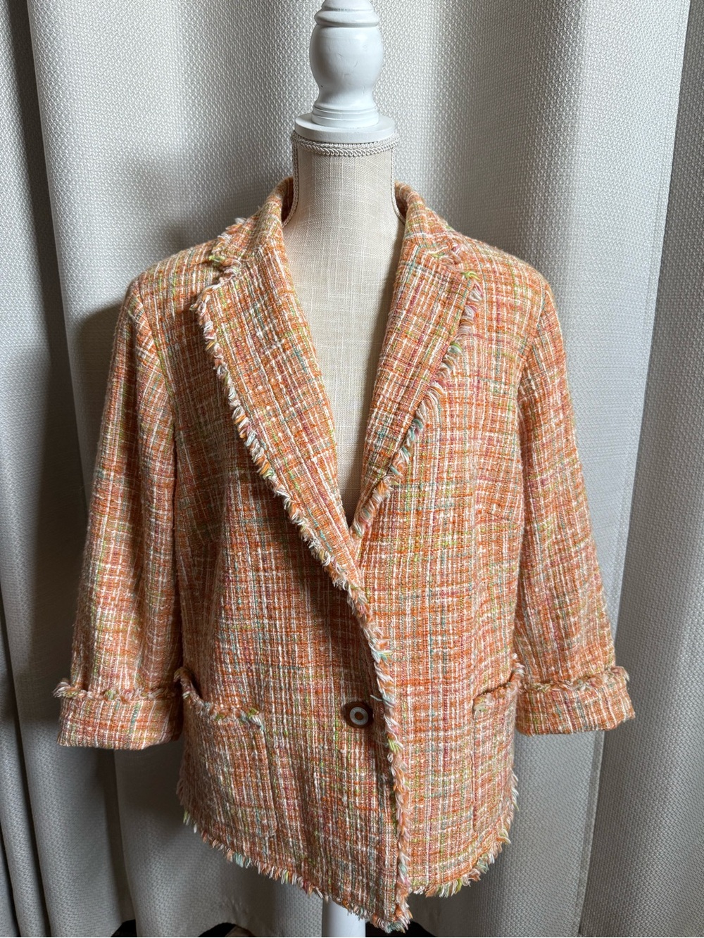 Jones New York Signature Orange Tweed Lined Blazer W/ Front Pockets Size 20W - Picture 5 of 13